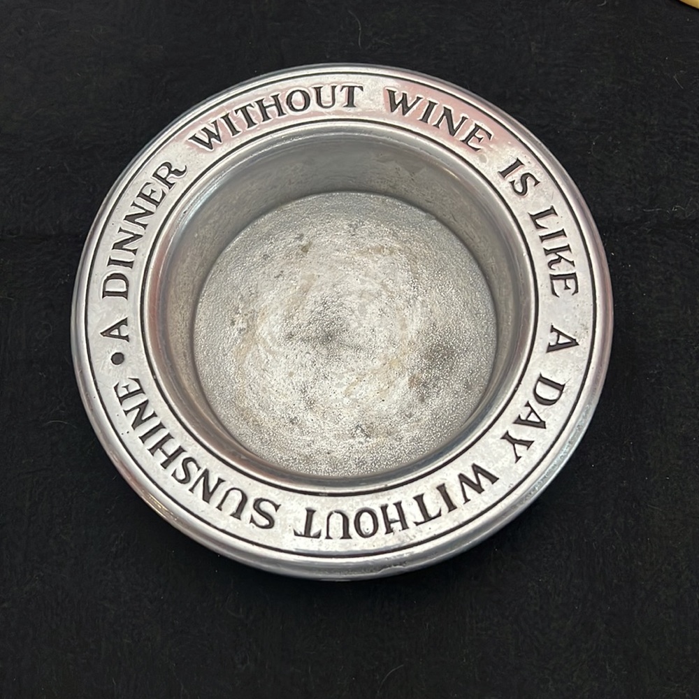 Vintage Wilton Columbia Pewter Wine Bottle Coaster, “A Dinner Without Wine…”